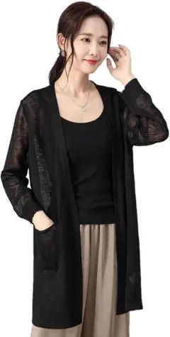 カーディガン ブラック レディース 長袖 フリーサイズ 薄手 抜け感 春夏秋