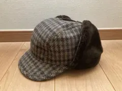 ミストラル　ウールチェック　フランス製 耳あて付き防寒帽子　キャップ