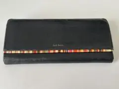 Paul Smith 黒 レザー 長財布 ストライプ内装