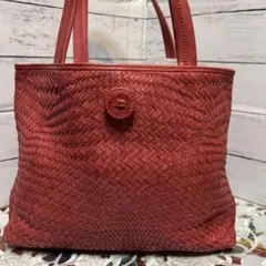 maCaroni 赤 編み込みレザートートバッグ