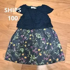 SHIPS シップス ネイビー花柄半袖ワンピースのサムネイル