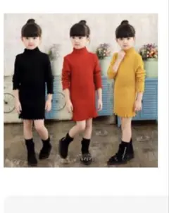 韓国子供服 ワンピース キッズ 女の子 ニットワンピース 膝丈