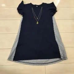 ネイビー ストライプ 半袖ワンピース 130cm