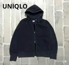 UNIQLO ダブルジップ パーカー スウェットY2K 無地 S 短丈ブラック