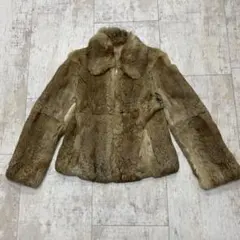 ラビットファージャケット 襟付き ベージュブラウン系　毛皮　ジップアップ