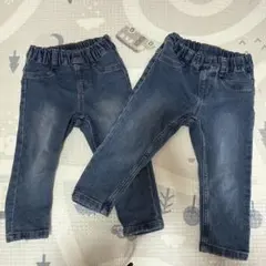 ダークデニムパンツ ウエストゴム2枚セット