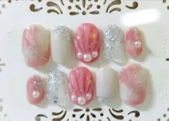 ネイルチップ ❁︎ マーメイドネイル グラデ ニュアンス コーラル(ピンク系)のサムネイル