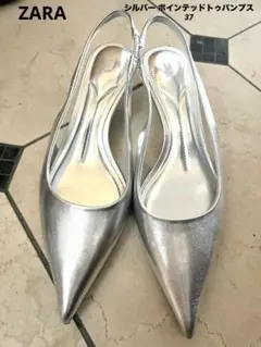 ZARA シルバー ポインテッドトゥパンプス　37