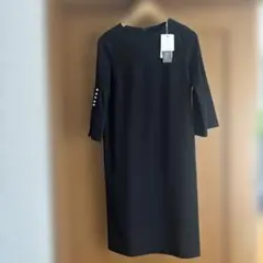 七分袖ワンピース パールボタン付き