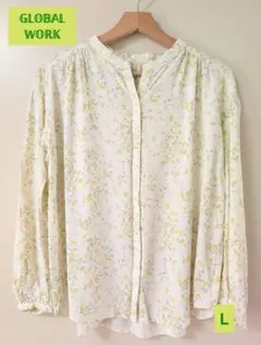 グローバルワーク さらさらリラックスプリントブラウス 長袖 ブラウス L