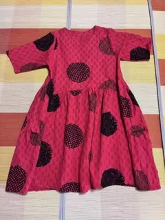 ドット柄 ピンク 半袖 Aラインワンピース