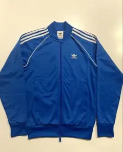 adidas トラックジャケット ブルー 3本ライン 刺繍ロゴ ジャージ 古着