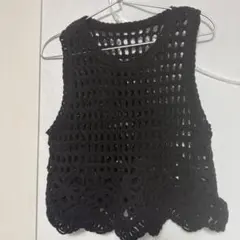 フリークスストアクロシェ編み ニットベスト ブラック