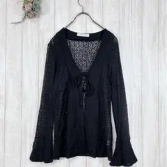 ☆クレアセット/CREASET (M) カーディガン 長袖 フリル袖 黒