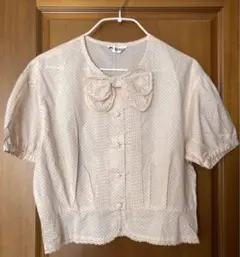 ガーリー 半袖ブラウス　ドット　リボン　レース　ヴィンテージ　新品　BERGE