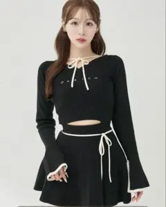 Darich　ダーリッチ　ウエストオープンリボンデザインニットミニワンピース