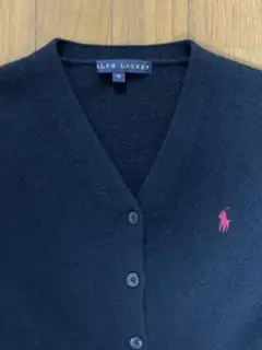 RALPH LAURENウールニットカーディガン／ブラック／ポニー刺繍