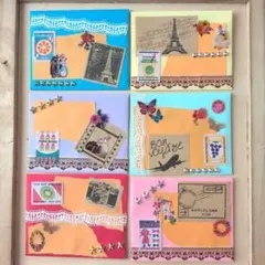 ハンドメイド コラージュ封筒 6枚セット ✿平成 パロディ メモ おまけ付き