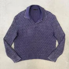 【美品】 ザラ ニットポロ コットン パープル S ZARA ポロシャツ ニット