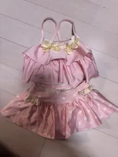 美品 ピンク フリル付き水着セット 80