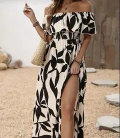 【新品未使用】ボタニカル柄 オフショル ロングワンピース マキシ丈 S〜M