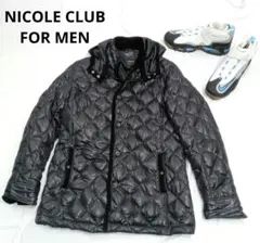 美品　ニコルクラブフォーメン　ダウンジャケット　フード付き　黒　LLサイズ