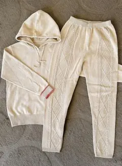 ピーチジョン コットン混ニットフーディセットアップ （S/M　ベージュ）