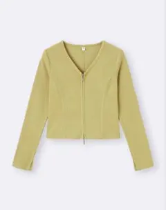 GU リブダブルジップVネックカーディガン