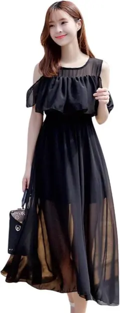 Lサイズ　シフォン ワンピース オフショルダー 肩出し 夏 ロングワンピースのサムネイル