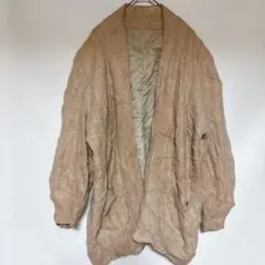 値下げ歓迎 ケーブル編み ニットカーディガン 裏地付き キャメル系 【L】