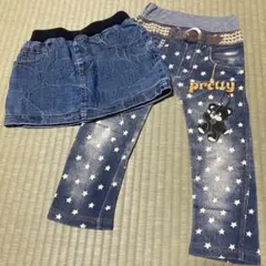 スカート　パンツ　セット　95サイズ　女の子　デニム　西松屋　ハート