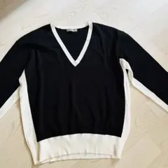 【Theory luxe】バイカラー Vネック　ニット Ｍ　黒白 きれいめ