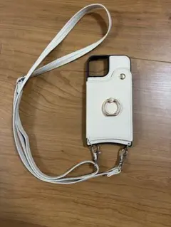 ホワイト iPhone14ケース ショルダーストラップ付き