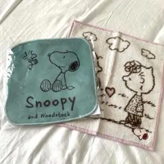 スヌーピーハンドタオル グリーン ピンク　2枚セット