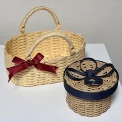 バスケットと蓋付き小物入れ　セット　ハンドメイド