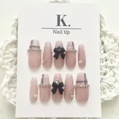 ネイルチップ フレンチガーリー フラッシュラメ チェックリボン