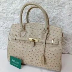 オーストリッチ ハンドバッグ ゴールド金具 鍵付きA4収納可　本革 オーストリッチ ハンドバッグ ゴールド金具 鍵付きA4収納可 本革