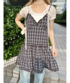 【新品タグ付き】WC フリル切替チェックキャミワンピースのサムネイル