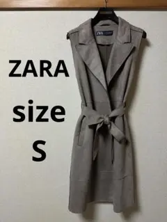 ZARA ベージュ ノースリーブロングコート　ジレ　S