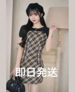 ミシェルマカロン アンサンブルチェックミニワンピースXS - メルカリ