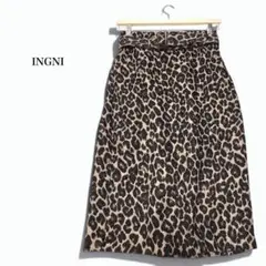 イング♢膝丈タイトスカート ヒョウ柄 ベルト付き 総柄 カジュアル Mサイズのサムネイル