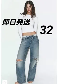 ZARA TRF 折り返しウエストミッドライズデニムパンツ 32 完売品