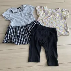 女の子　半袖　80 フリル付きトップスとズボンセット　3着セット　春夏
