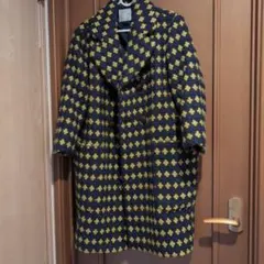 レトロ感満載　ウール ダブルブレスト　ピーコート　柄