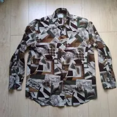 幾何学模様 長袖シャツ ブラウン