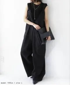 ★美品★antiqua アンティカ モードワイドサロペット ブラック 黒のサムネイル