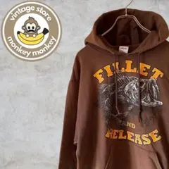 mw1215 ジャージーズ　フィッシングプリント スウェットパーカー　ブラウン