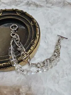 112)メンズ マンテル ブレスレット 2連 チェーン 銀 シルバー