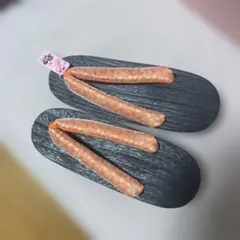 木製黒下駄 オレンジ鼻緒 21-22.5cm