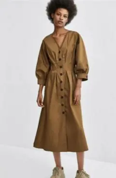 ZARA トレンチ風ミディ丈ワンピース
